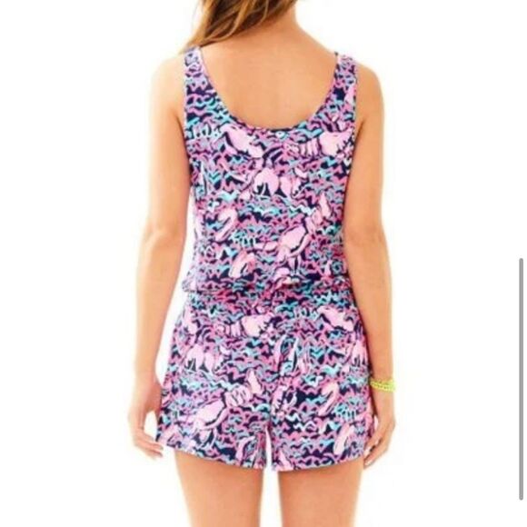 Lilly Pulitzer Tala Romper Lobstah Roll Pink Navy XL - Picture 4 of 12